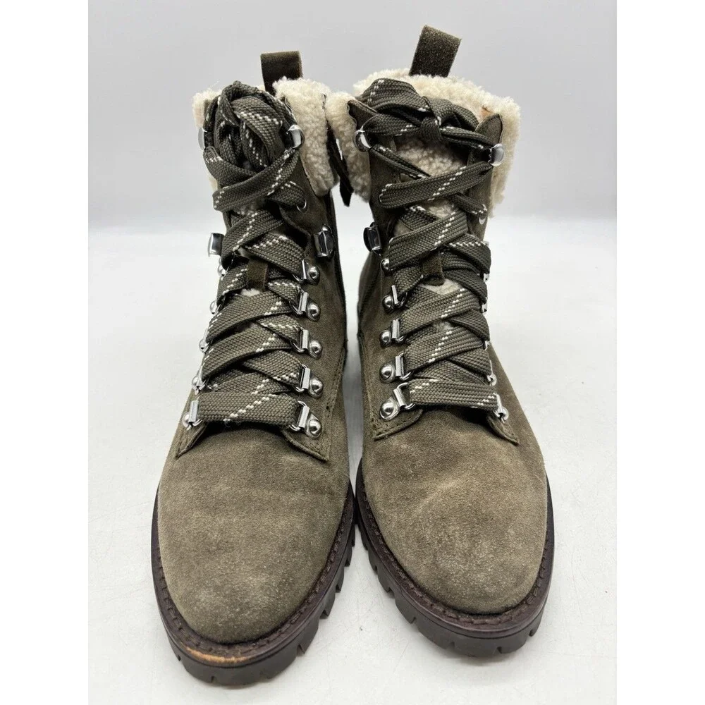 Rebecca Minkoff Jaylin Olive Green Combat Boots Leather Fur Lined Women’s Sz 6 M